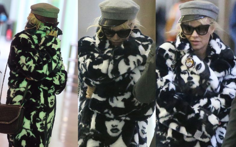 Pamela Anderson zasłania twarz na lotnisku w Paryżu