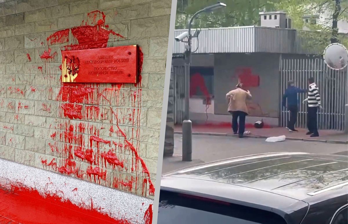 Polska ambasada w Moskwie oblana czerwoną farbą (Twitter, Telegram, screen)