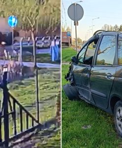 Wyleciał z drogi, ściął latarnię i dachował. Wszystko nagrała kamera