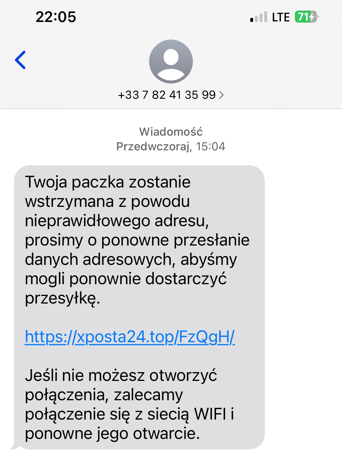 Fałszywy komunikat o paczce