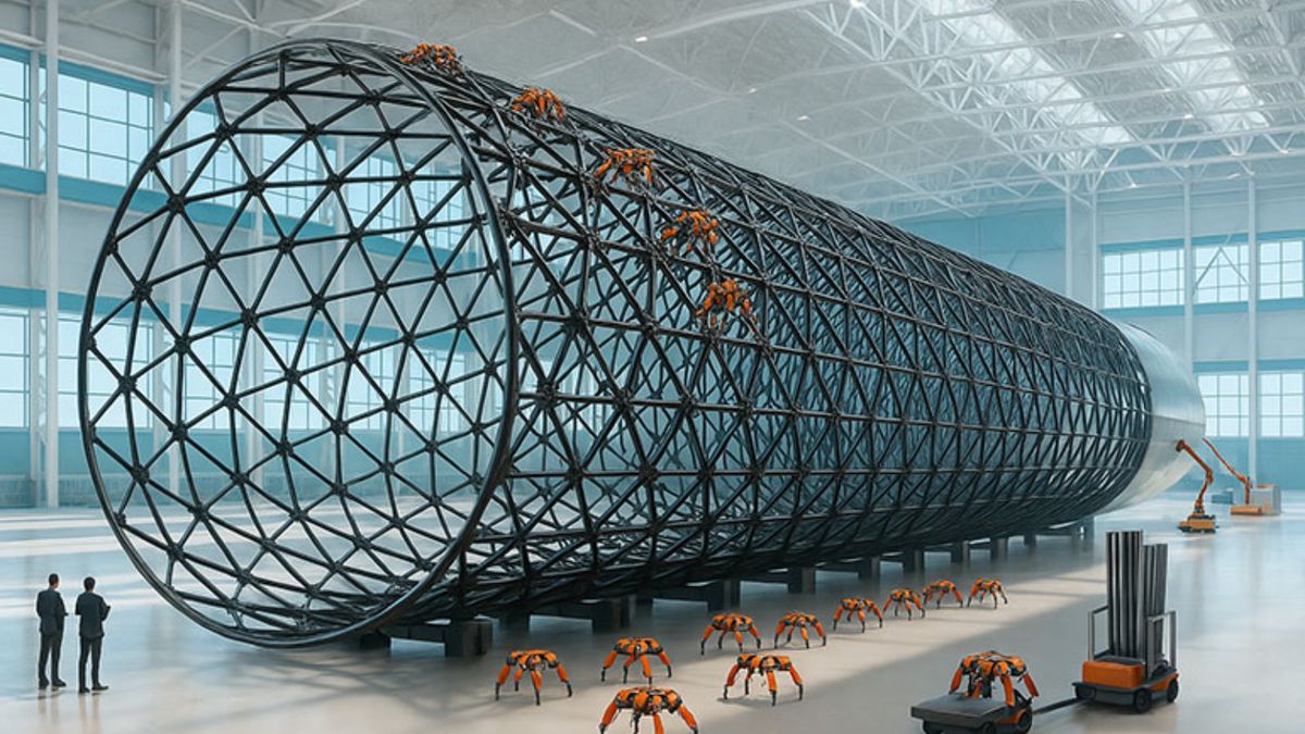 Wizualizacja zakładu produkcji lotniczej zasilanego przez roboty