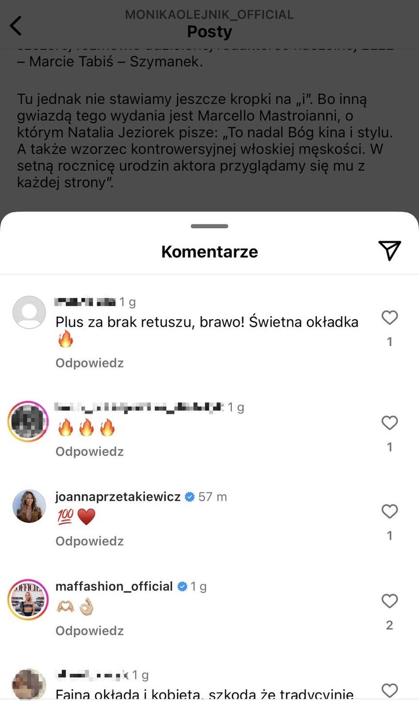 Komentarze pod zdjęciem Moniki Olejnik