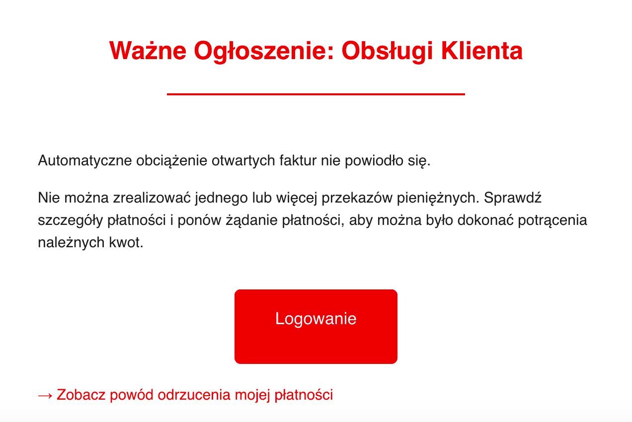 Fałszywa wiadomość kierowana do klientów Home.pl, fot. Sekurak.
