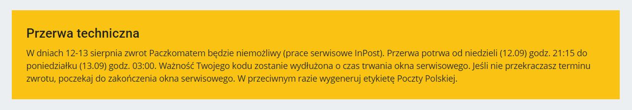 Komunikat Allegro o pracach serwisowych InPostu