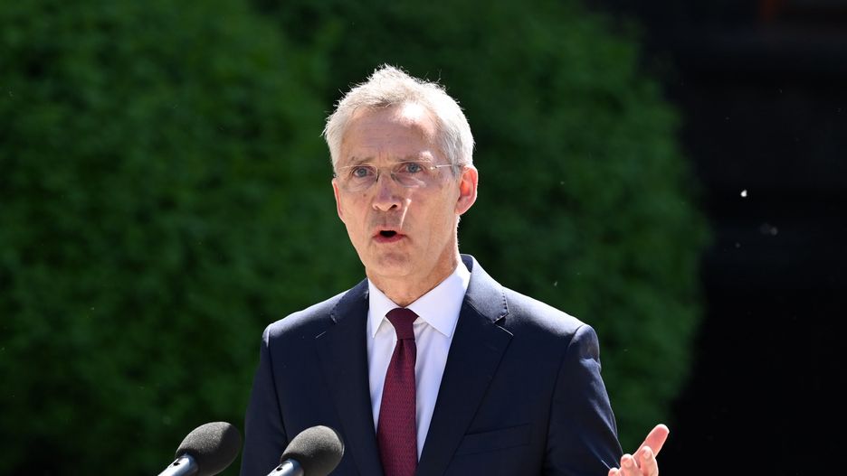 NATO Secretary General Jens Stoltenberg speaks during a press conference with President of Ukraine Volodymyr Zelensky following their negotiations in Kyiv, Ukraine 29 April 2024, amid Russia's invasion of Ukraine. NATO can create a special Fund for the financial support of Ukrainian defenses in the amount of EUR 100 billion. President of Ukraine Volodymyr Zelensky announced this during a joint briefing with NATO Secretary General Jens Stoltenberg in Kyiv, reports Ukrinform. NATO Secretary General Jens Stoltenberg made an unannounced visit to Kyiv on April 29, 2024, according to local media.
 (Photo by STR/NurPhoto via Getty Images)