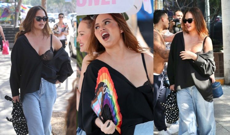 Chrissy Teigen eksponuje pierś podczas brunchu w gejowskim barze