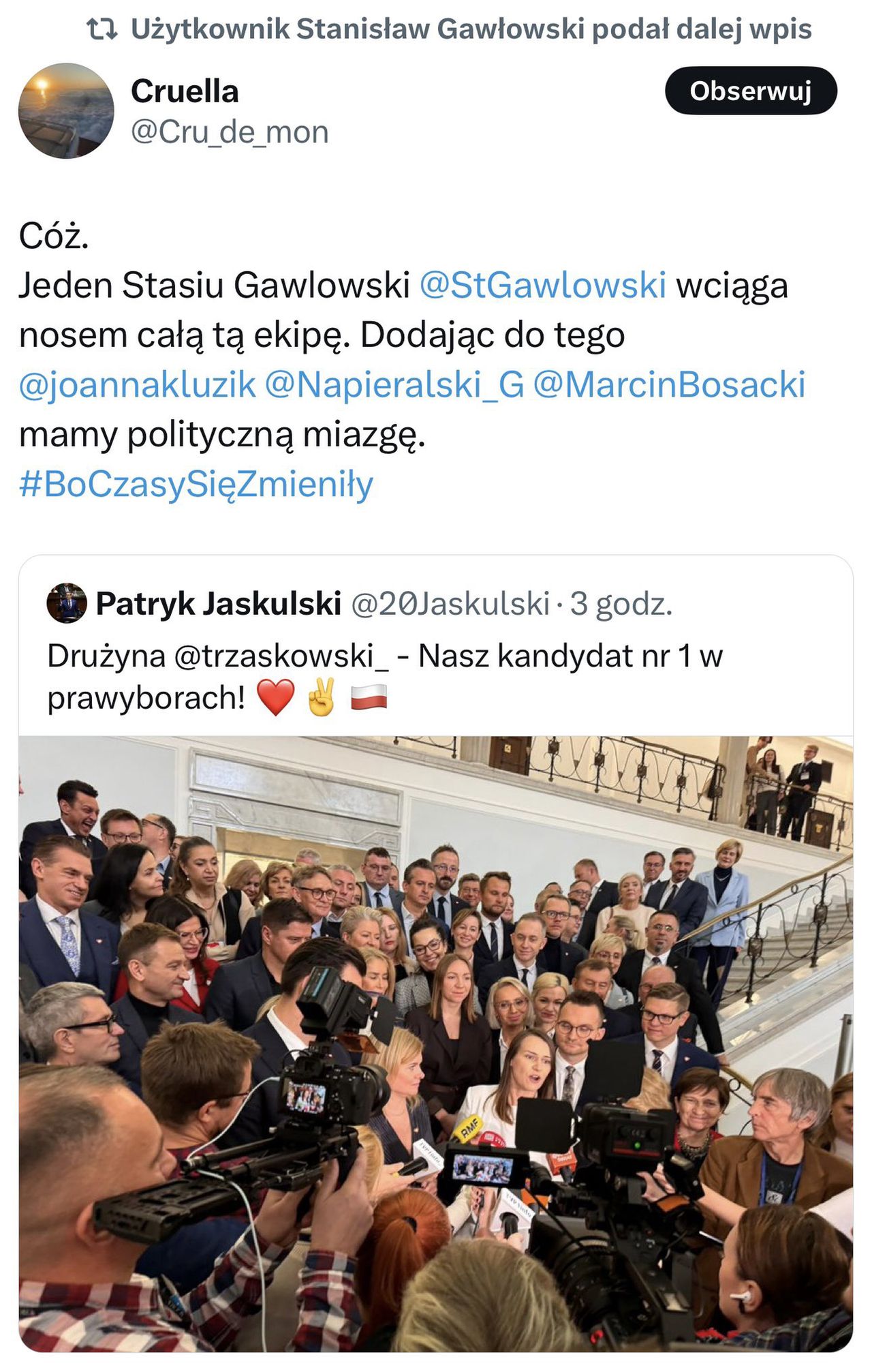 Stanisław Gawłowski podaje dalej wpis na X