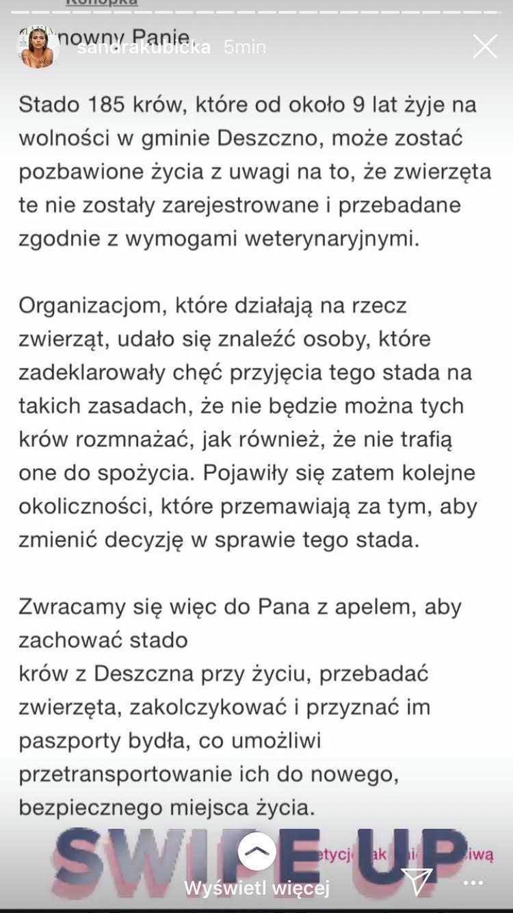 Sandra Kubicka - gwiazdy bronią wolnych krów
