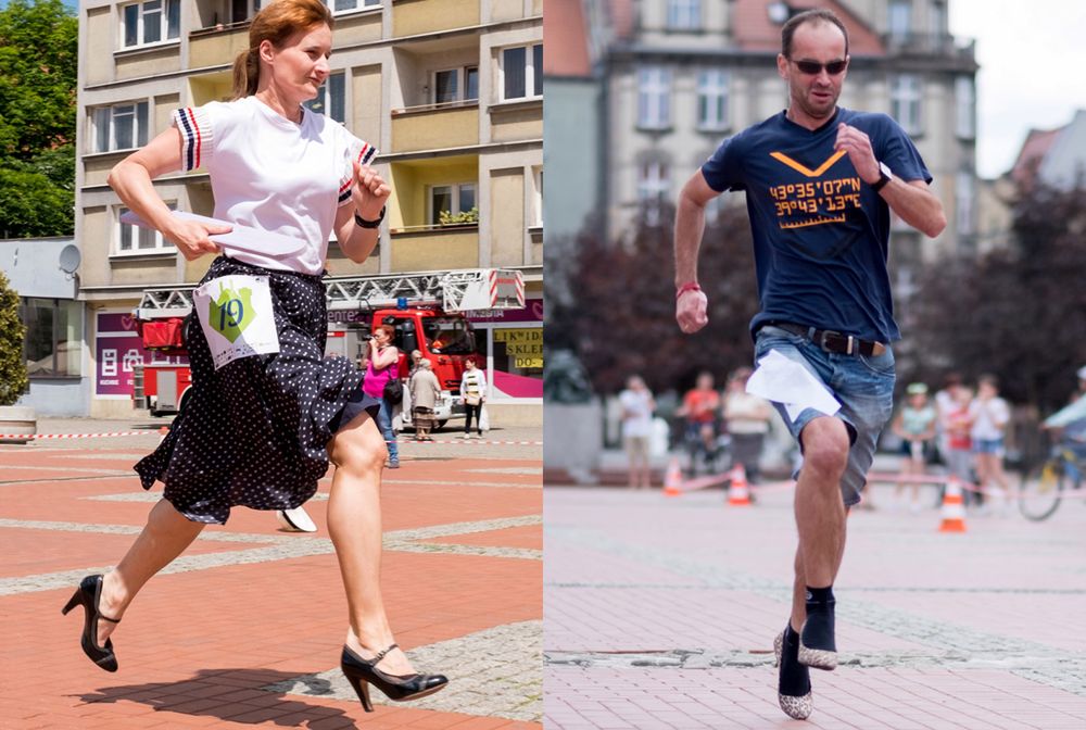 Biegali po Bytomiu w szpilkach. Panowie dopisali