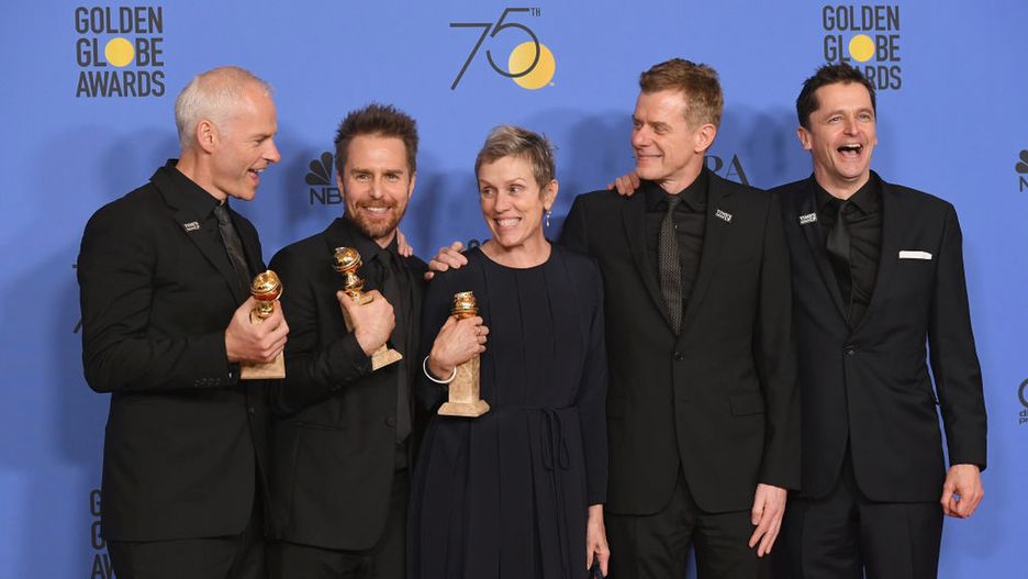 Twórcy i aktorzy filmu "Trzy Billboardy za Ebbing, Missouri" ubrani na czarno