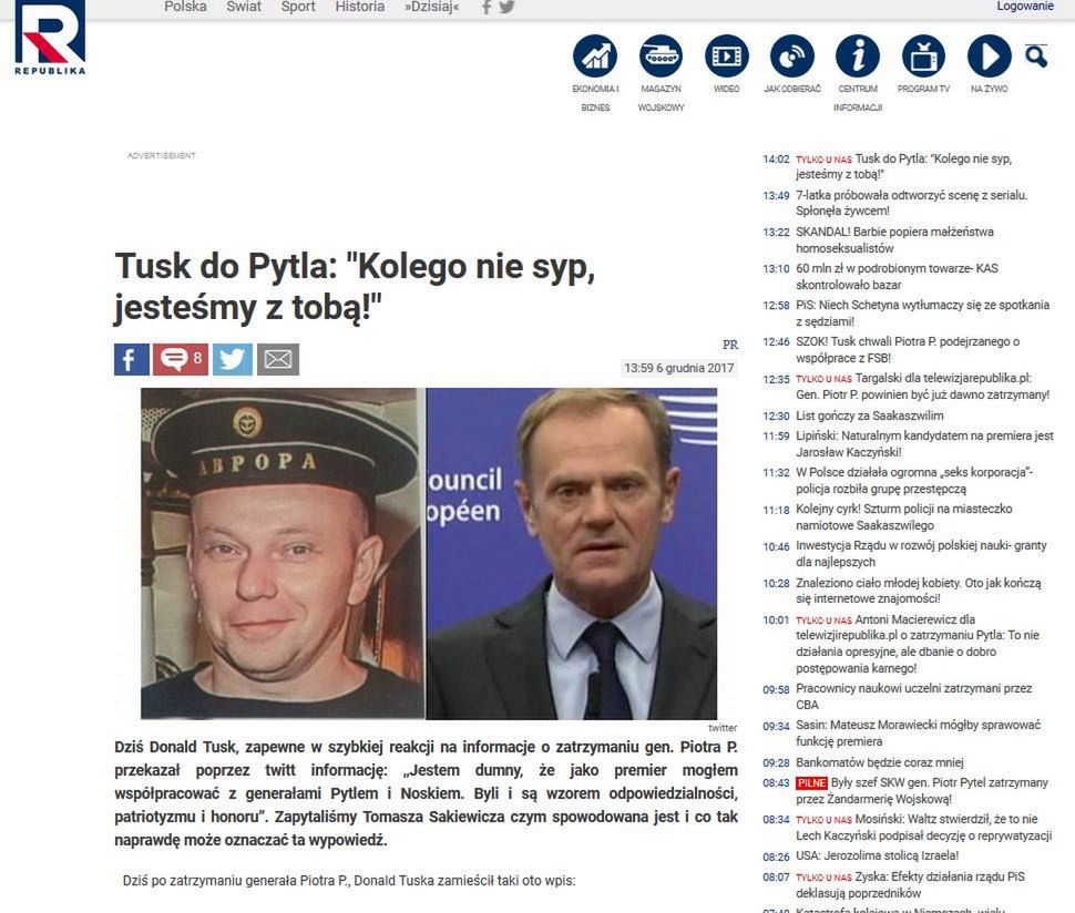 Zmyślony cytat z Tuska w artykule na stornie TV Republika 