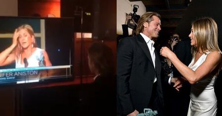 Brad Pitt i Jennifer Aniston na rozdaniu SAG Awards. Podekscytowany aktor ZA KULISAMI ogląda przemówienie byłej żony
