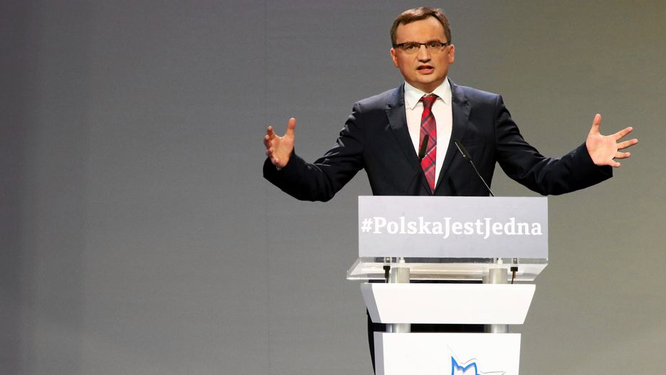 Minister sprawiedliwości Zbigniew Ziobro na kongresie Zjednoczonej Prawicy w Przysusze.