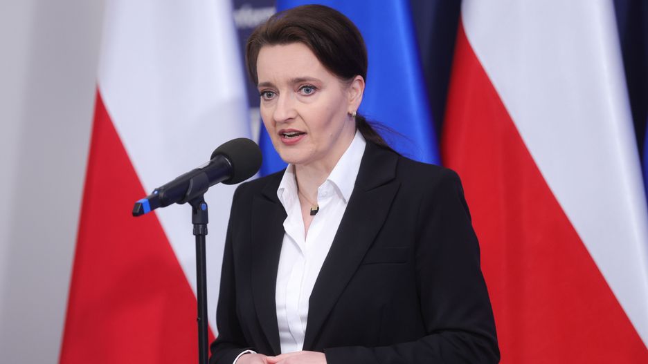Warszawa, 21.03.2024. Minister ds. Polityki Senioralnej Marzena Okła-Drewnowicz podczas konferencji prasowej w siedzibie KPRM w Warszawie, 21 bm. Temat: Bon senioralny. Polityka senioralna na 100 dni rządu. (sko) PAP/Rafał Guz