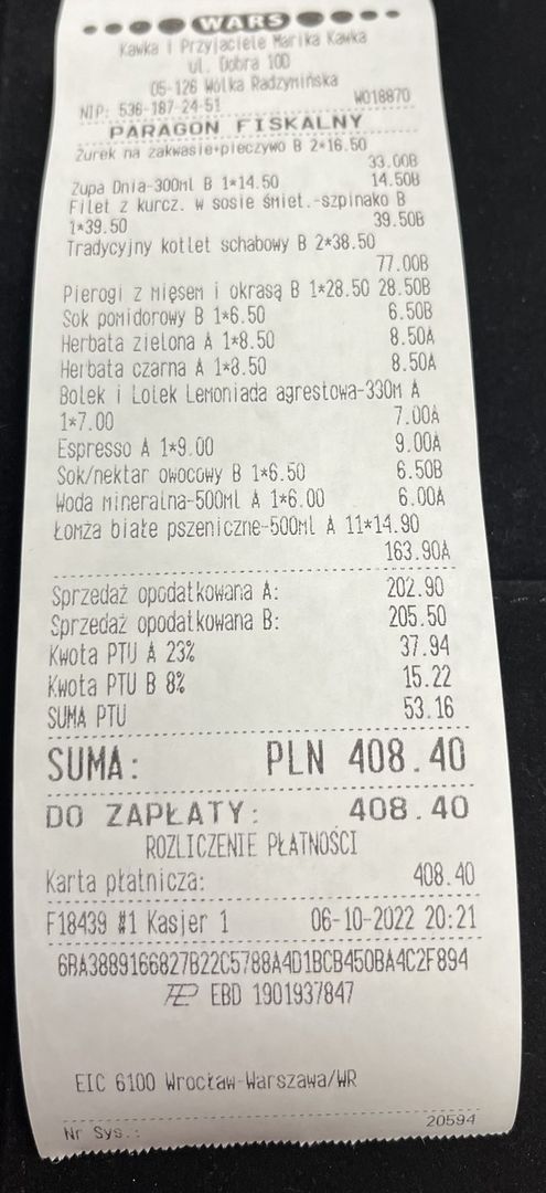 Paragon z  Warsa na 408 zł
