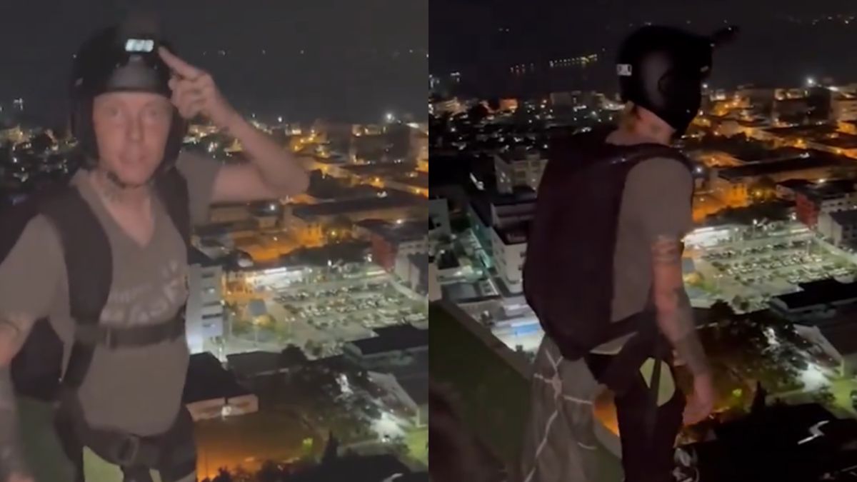 Film przedstawia ostatni skok mężczyzny