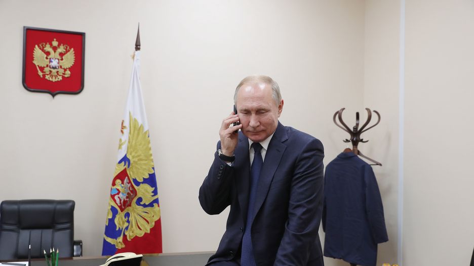 ADYGEA, RUSSIA - DECEMBER 23, 2019: Russia's President Vladimir Putin talks on the phone with 10-year-old boy Andrei Kochetkov from Stavropol Territory, whose wish to travel to Krasnaya Polyana was fulfilled as part of the Tree of Wishes project organized by the Kremlin. The President chose the boy's card with a wish during the International Volunteer Forum in Sochi on December 5, 2019; Andrei Kochetkov, an ill 10-year-old boy, dreamed to travel to Krasnaya Polyana and Sochi's Olympic Park. Mikhail Klimentyev/Russian Presidential Press and Information Office/TASS (Photo by Mikhail Klimentyev\TASS via Getty Images)
