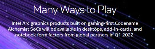 Strona dedykowana układom Intel ARC Alchemist