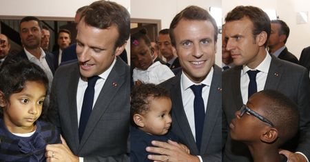 Macron pozuje z dziećmi w ośrodku dla kobiet w Tuluzie (ZDJĘCIA)
