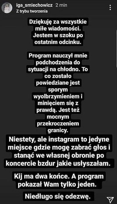 Screen z profilu Igi Śmiechowicz na Instagramie
