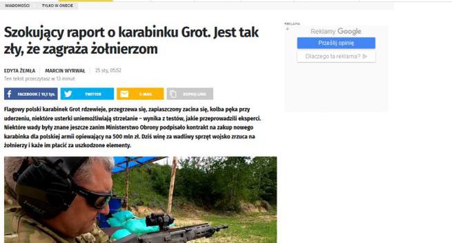 „Łucznik” pozwał wydawcę Onetu i autorów tekstu o karabinku Grot. Chce 1 mln zł zadośćuczynienia