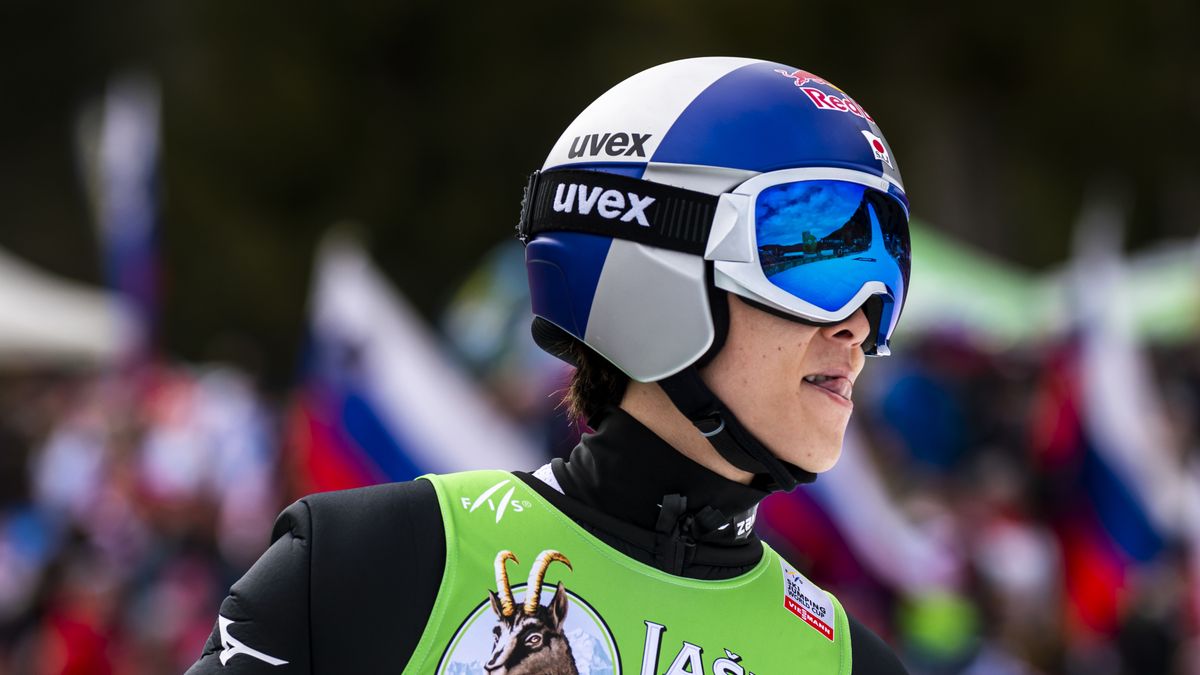 PLANICA, SLOVENIA - APRIL 02:  Ryoyu Kobayashi of Japan reacts during the Individual HS240 at the FIS World Cup Ski Flying Men Planica on April 2, 2023 in Planica, Slovenia. (Photo by Jurij Kodrun/Getty Images)