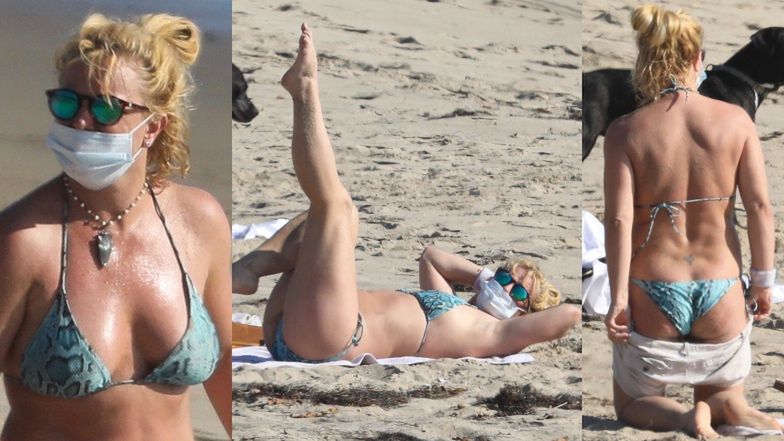 Zamaseczkowana Britney Spears W BIKINI dokazuje na plaży (ZDJĘCIA)