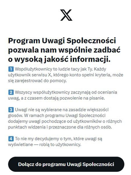 Do programu Uwagi Społeczności może przystąpić każdy użytkownik X