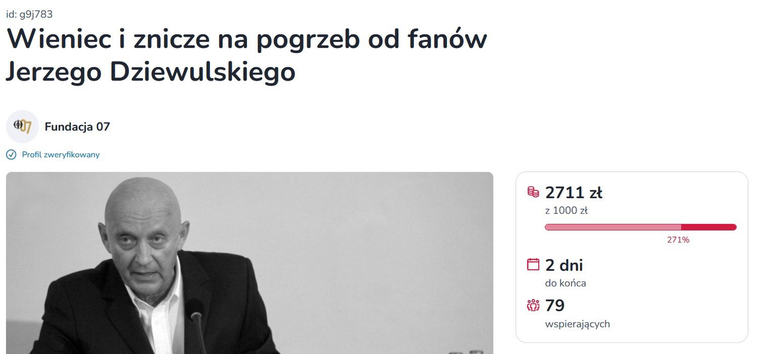 Zbiórka na wieniec dla Jerzego Dziewulskiego