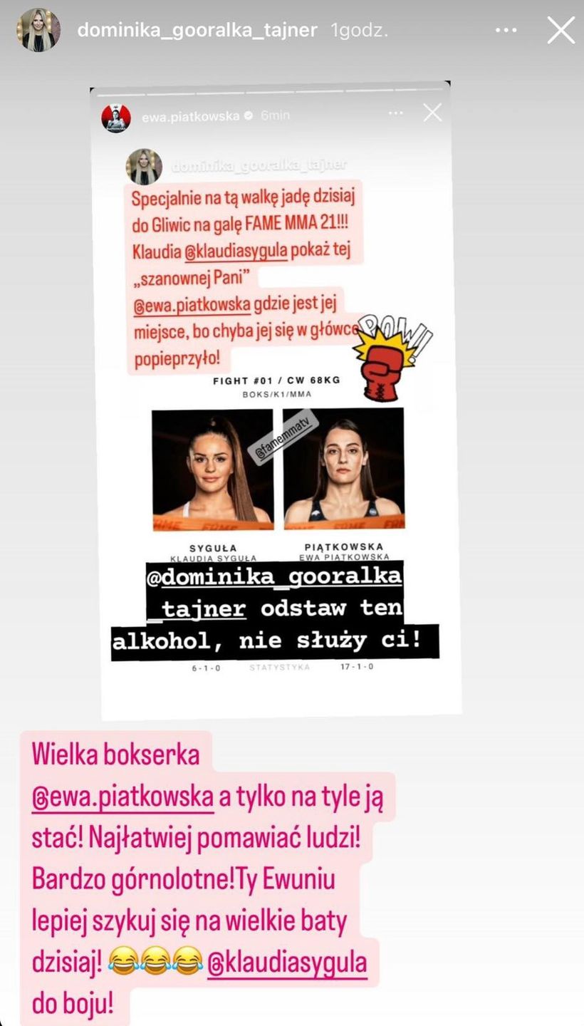 Dominika Tajner przerzuca się obelgami z zawodniczką Fame MMA.