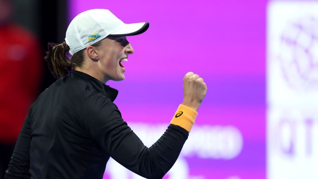 Qatar Total Energies Open - Day Six
DOHA, QATAR - FEBRUARY 18: Iga Swiatek of Poland celebrates defeating USA's Jessica Pegula during their women's singles final match on day six of the Qatar Total Energies Open, part of the Hologic WTA Tour, at Khalifa International Tennis and Squash Complex on February 18, 2023 in Doha, Qatar. (Photo by Mohamed Farag/Getty Images)
Mohamed Farag