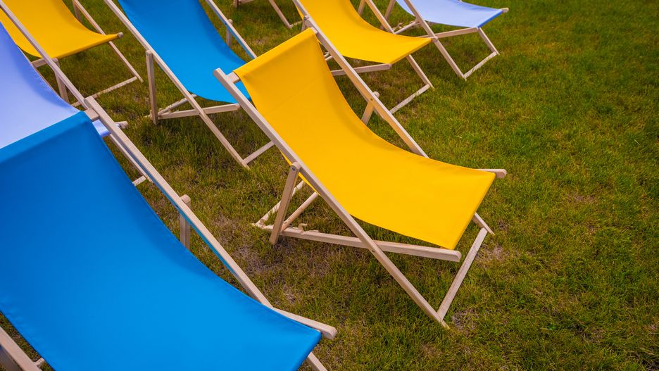 leżaki, kolor, niebieski, leżak, odpoczynek, przerwa, trawa, trawnik, spotkanie, czas