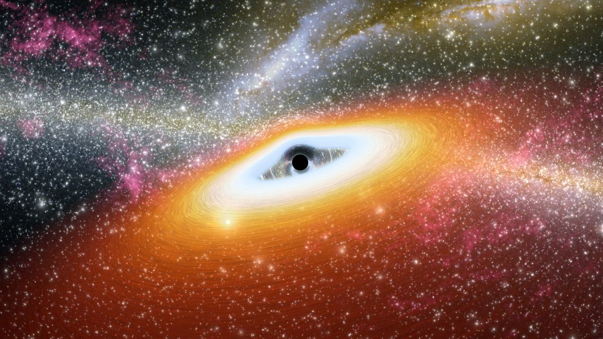 Supermassive black holes
This artist's conception illustrates one of the most primitive supermassive black holes known (central black dot) at the core of a young, star-rich galaxy. (Photo by: Photo12/Universal Images Group via Getty Images)
Photo 12
animation, supemassive
