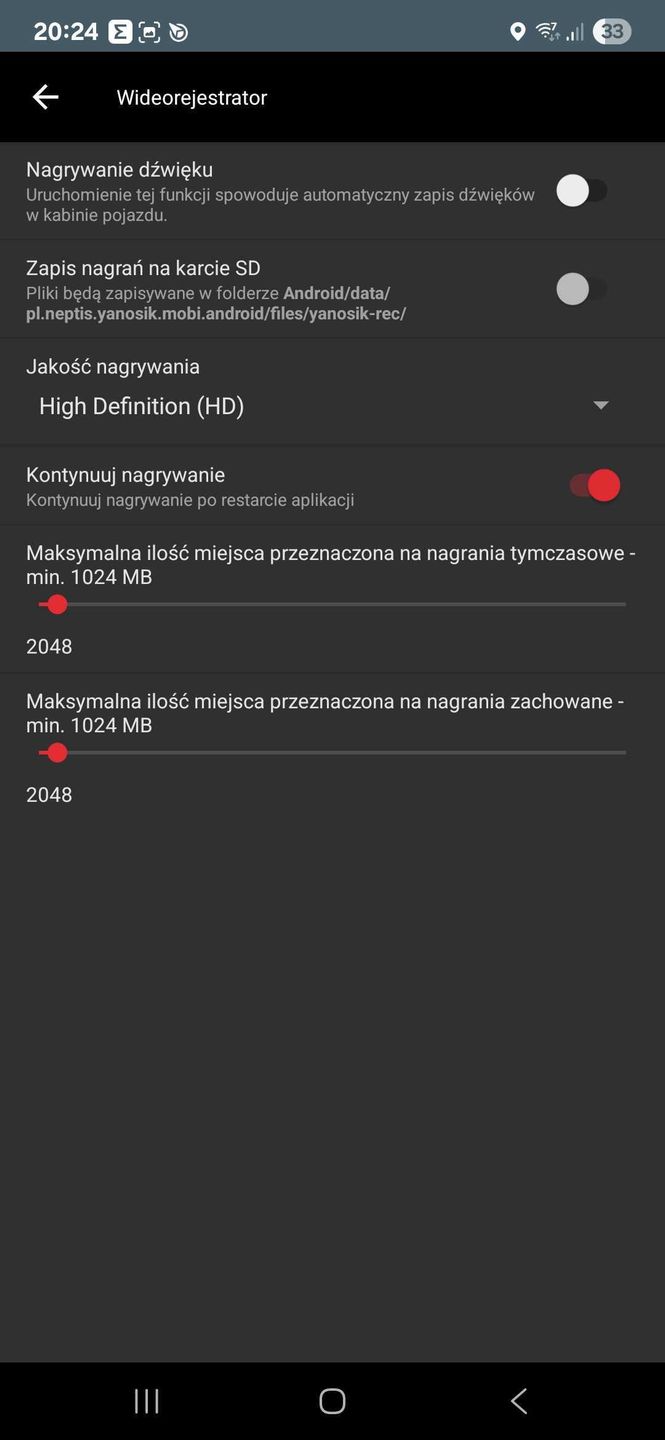Ustawienia wideorejestratora w Yanosiku 
