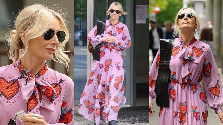 Agnieszka Woźniak-Starak w długiej wzorzystej sukience zmyka ze studia DDTVN (ZDJĘCIA)