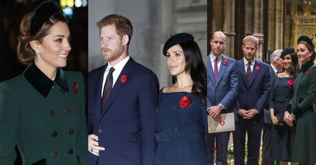 Meghan Markle z odsłoniętym obojczykiem i ksieżna Kate w "starym" płaszczu zadają szyku w opactwie westminsterskim (ZDJĘCIA)