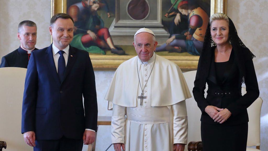 Pope Francis Meets President of Poland Andrzej Duda
VATICAN CITY, VATICAN - OCTOBER 15: Pope Francis Meets President of Poland Andrzej Duda at The Vatican on October 15, 2018 in Vatican City, Vatican. (Photo by Vatican Pool - Corbis/Corbis via Getty Images)
Vatican Pool - Corbis
vatican city