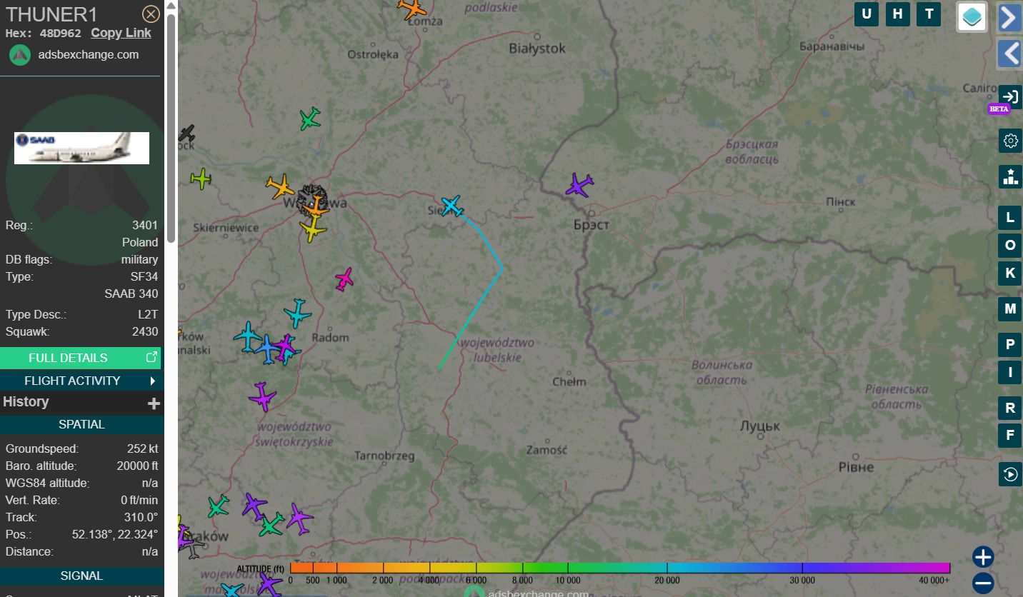 Saab 340 AEW na radarze ADS-B Exchange