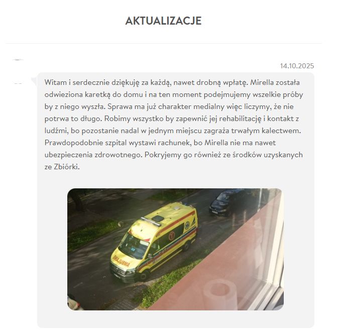 W sieci dostępna jest zbiórka na rzecz Mirelli K.