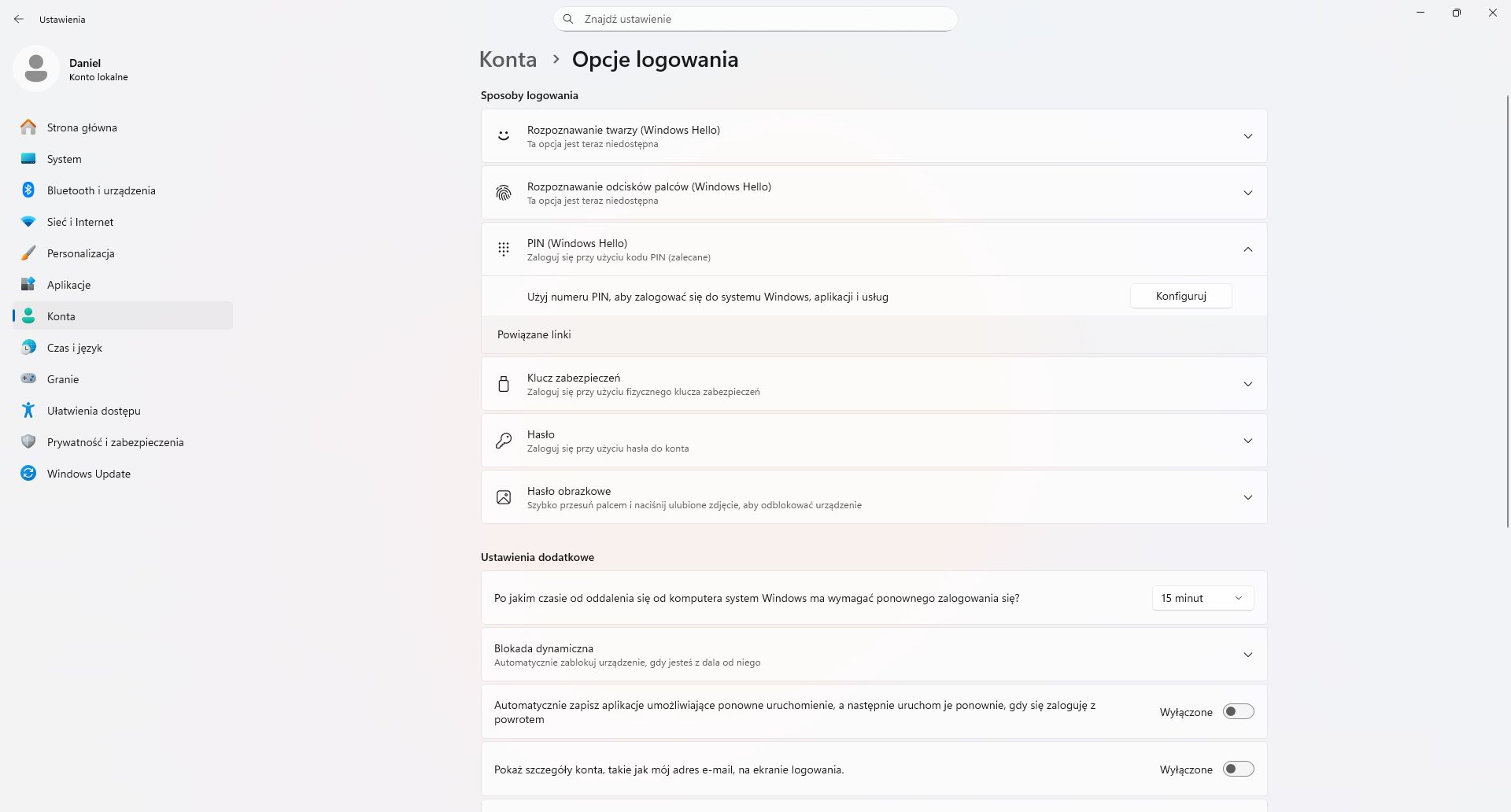 Konfiguracja Windows Hello