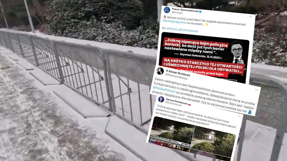 PiS atakuje Hołownie po pojawieniu się barierek pod Sejmem