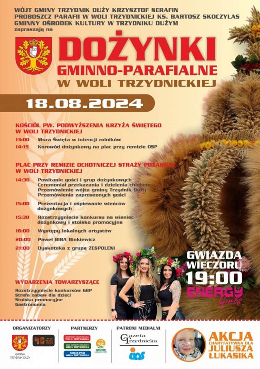 Dożynki w Woli Trzydnickiej 2024 - plakat, program wydarzenia