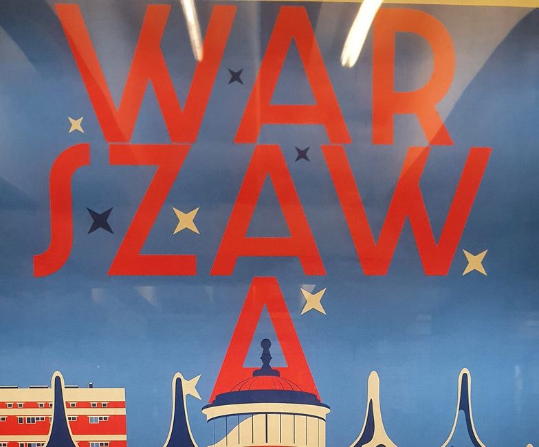 Świąteczny plakat Warszawy. Jest na nim osiem gwiazdek