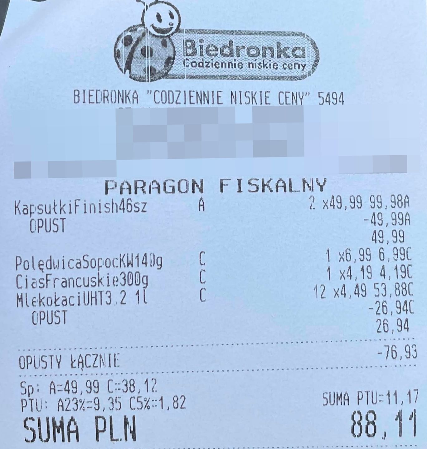 Paragon z Biedronki.