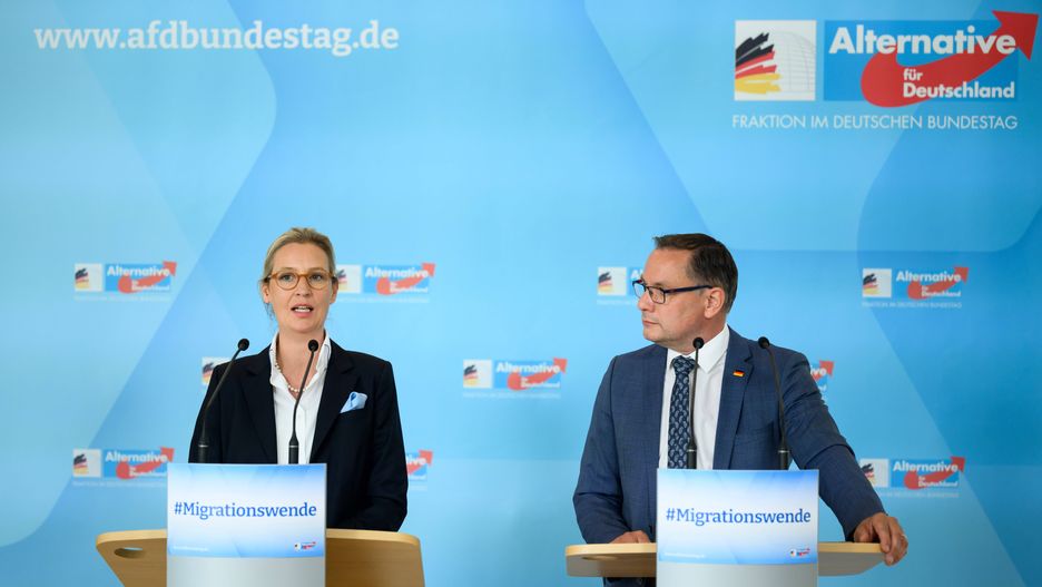 Alice Weidel i Tino Churpalla, przewodniczący partii AfD podczas spotkania w Berlinie