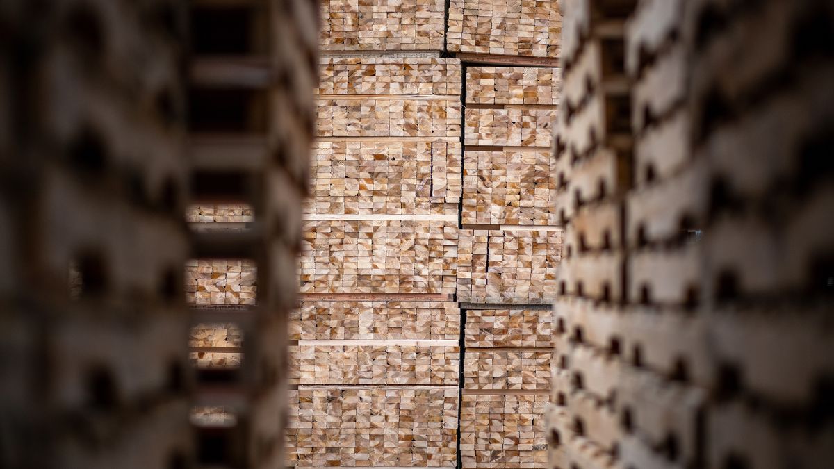 Skids of wood and lumber used to make pallets in the yard at Pacific Pallet in Abbotsford, British Columbia, Canada, on Friday, April 1, 2022. Pacific Pallet Ltd. specializes in heavy-duty hand-built pallets and can build up to 5,000 per day. Photographer: James MacDonald/Bloomberg via Getty Images