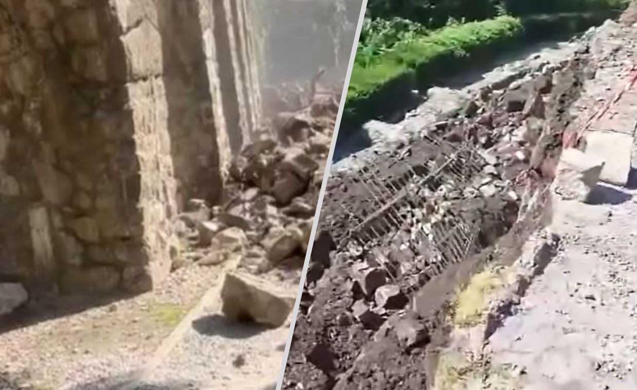 Runął fragment muru przy Zamku Książ