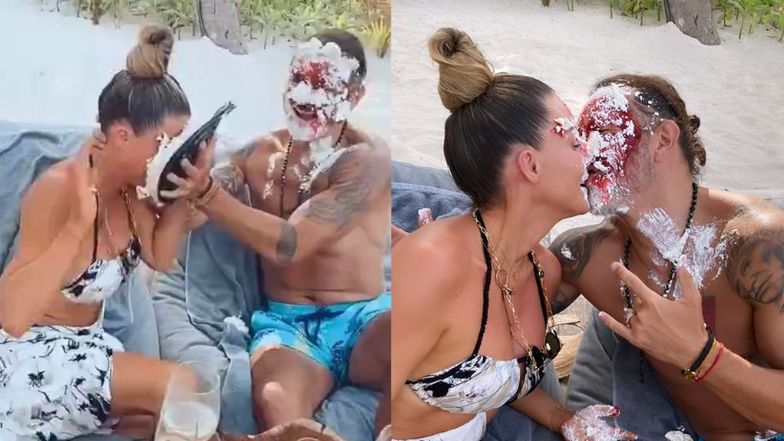 Małgorzata Rozenek i Radosław Majdan obsmarowują się tortem