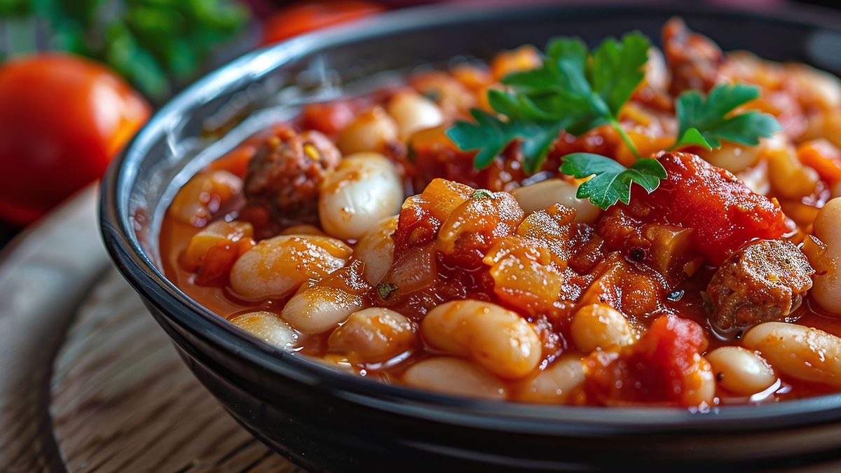 Fasolka z kiełbasą i pomidorami