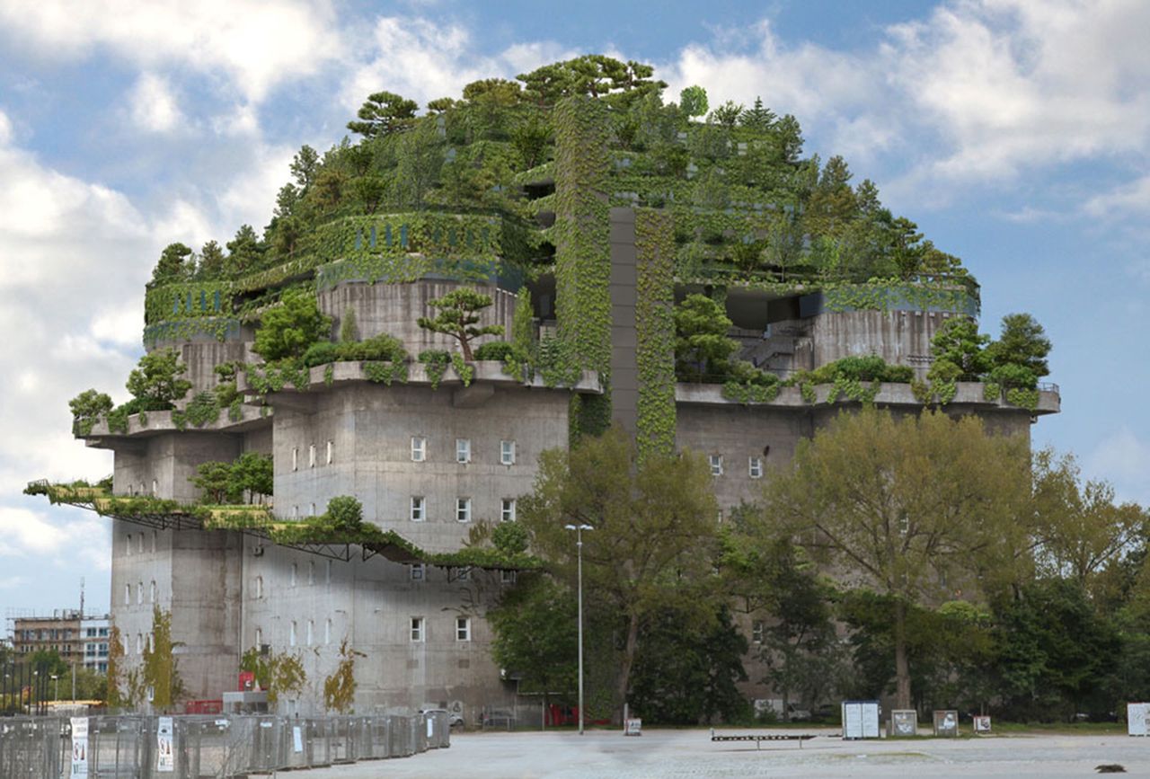 Hamburski Flakturm z "zielonym dachem" - wizualizacja